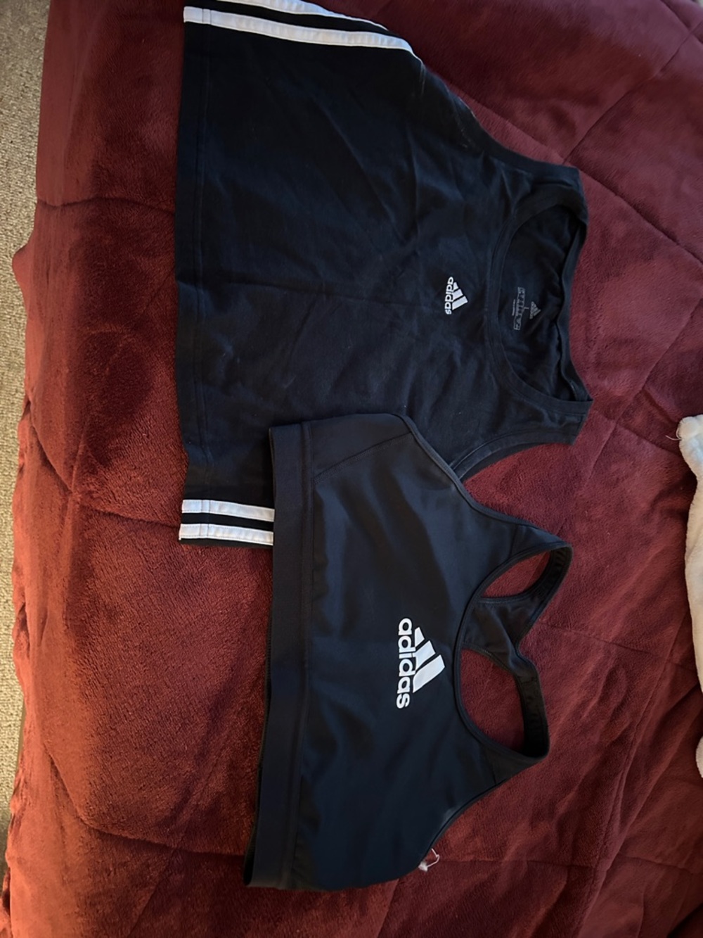 adidas Black Sports Bra and Cropped Tank with White Logo